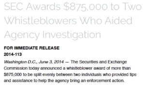 SEC whistleblower award payment